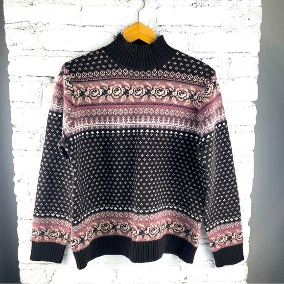L.L. Bean Floral Fair Isle Wool Sweater - Picture 1 of 9
